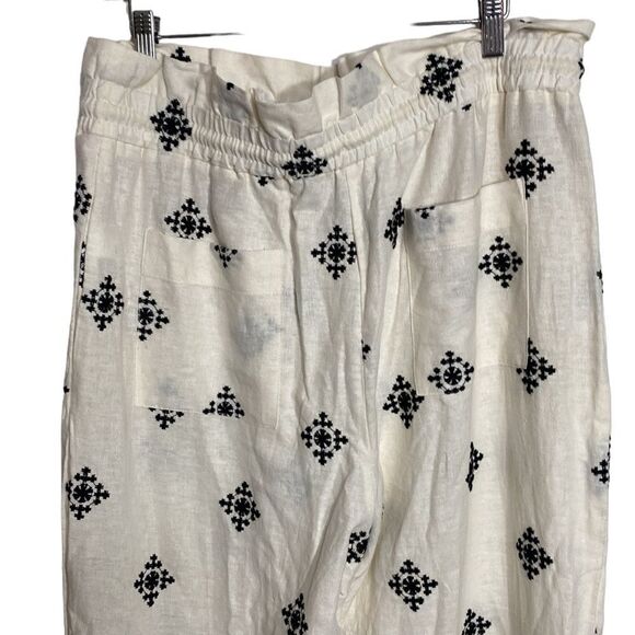 HOUSE OF HARLOW 1960 Embroidered Linen Blend palazzo Elastic Waist Pants - Picture 2 of 13